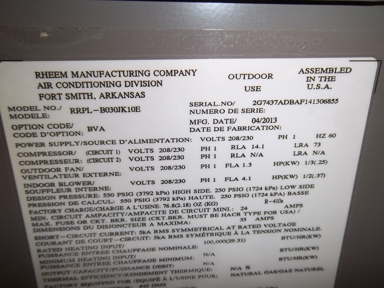 RHEEM New Gas/Electric Package Unit RRPLB030JK10EBVA ACC6803 N3 free