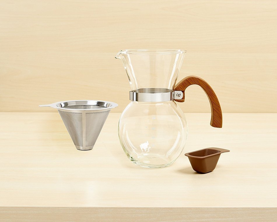 HIC PourOver Coffee Maker Borosilicate Glass with Bamboo Handle