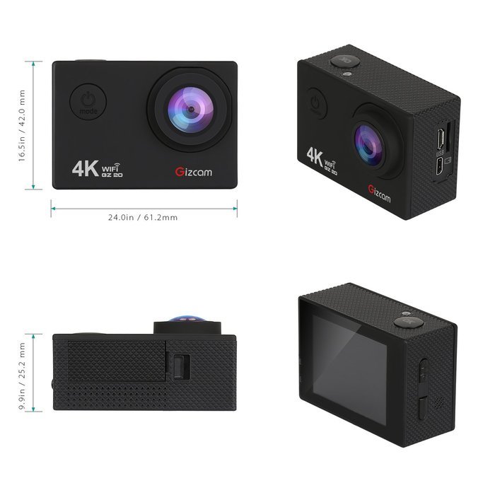Sports Camera, Gizcam GZ20 4K Action Camera Waterproof 16MP 1080P WiFi