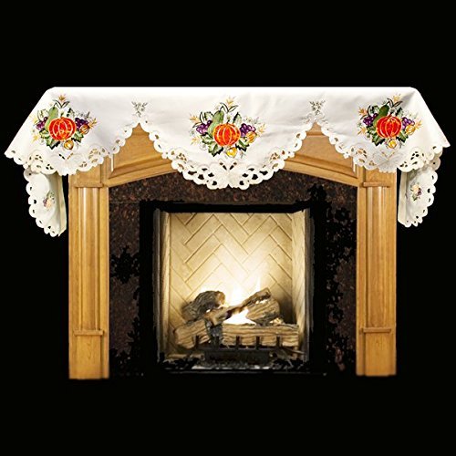 19" X 90" Wide Fireplace Mantel Scarf with Fall Pumpkins, Grapes N3 free image download