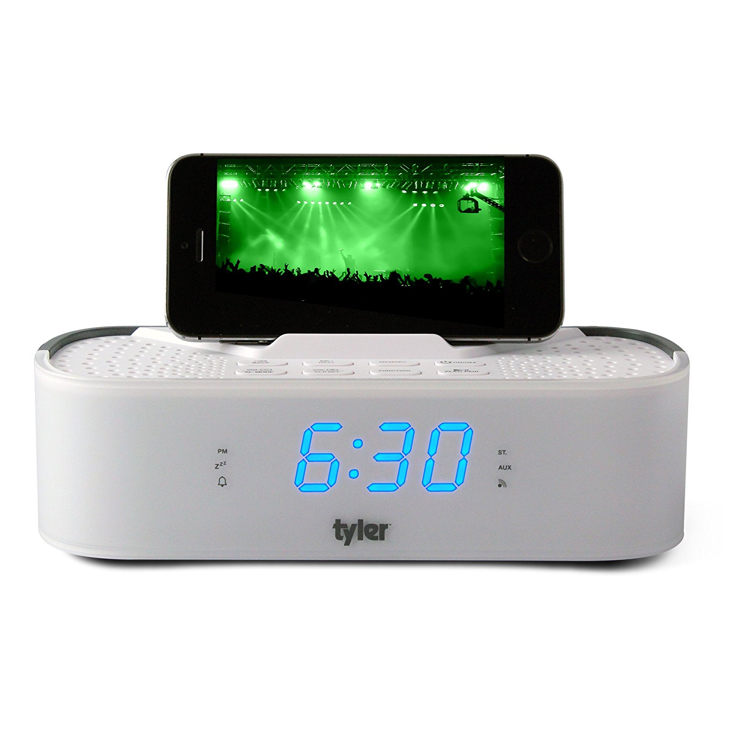 Tyler Bluetooth Alarm Clock Radio TAC501WHT With Stereo Speaker, FM Radio, USB Charging, AUX