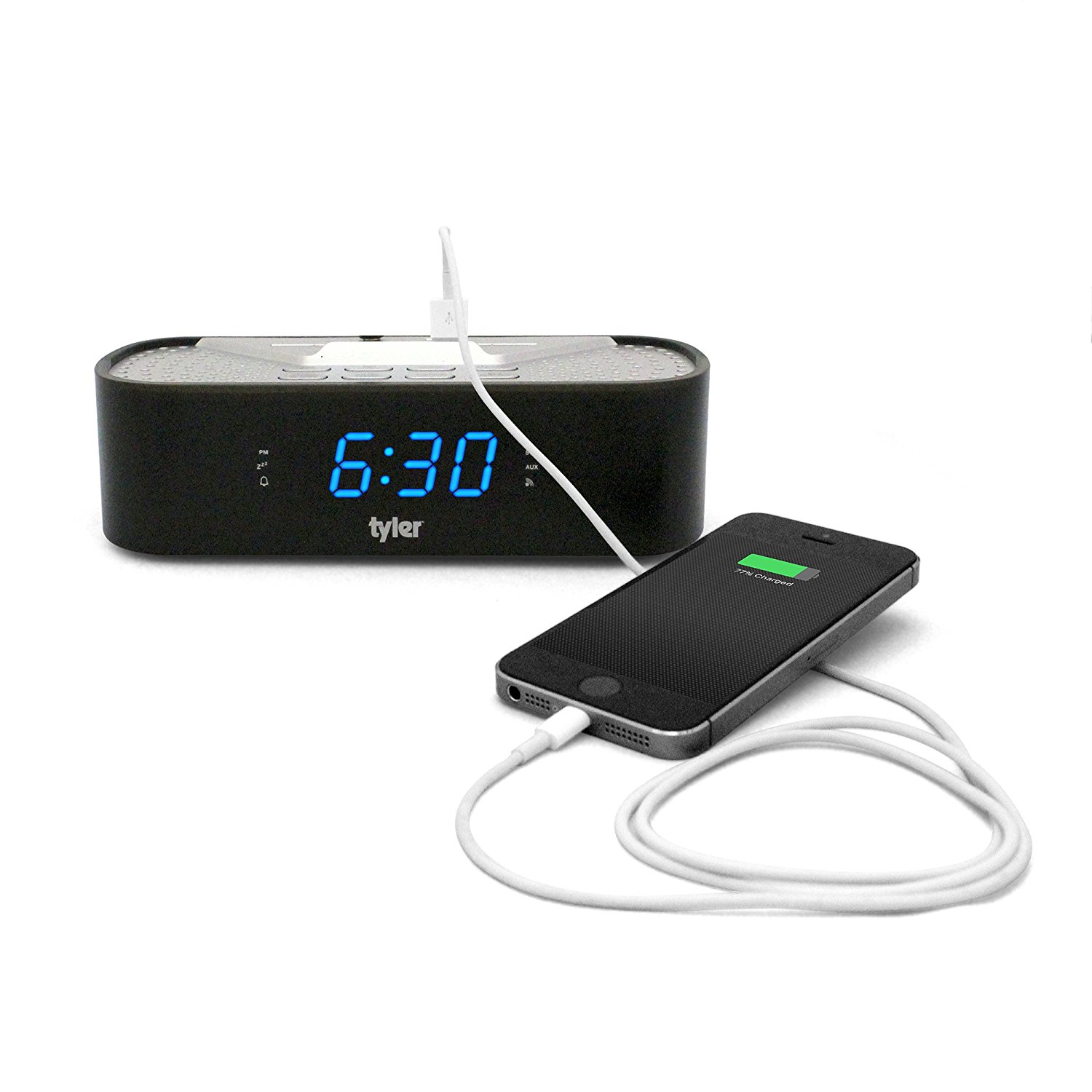 Tyler Bluetooth Alarm Clock Radio TAC501WHT With Stereo Speaker, FM Radio, USB Charging, AUX