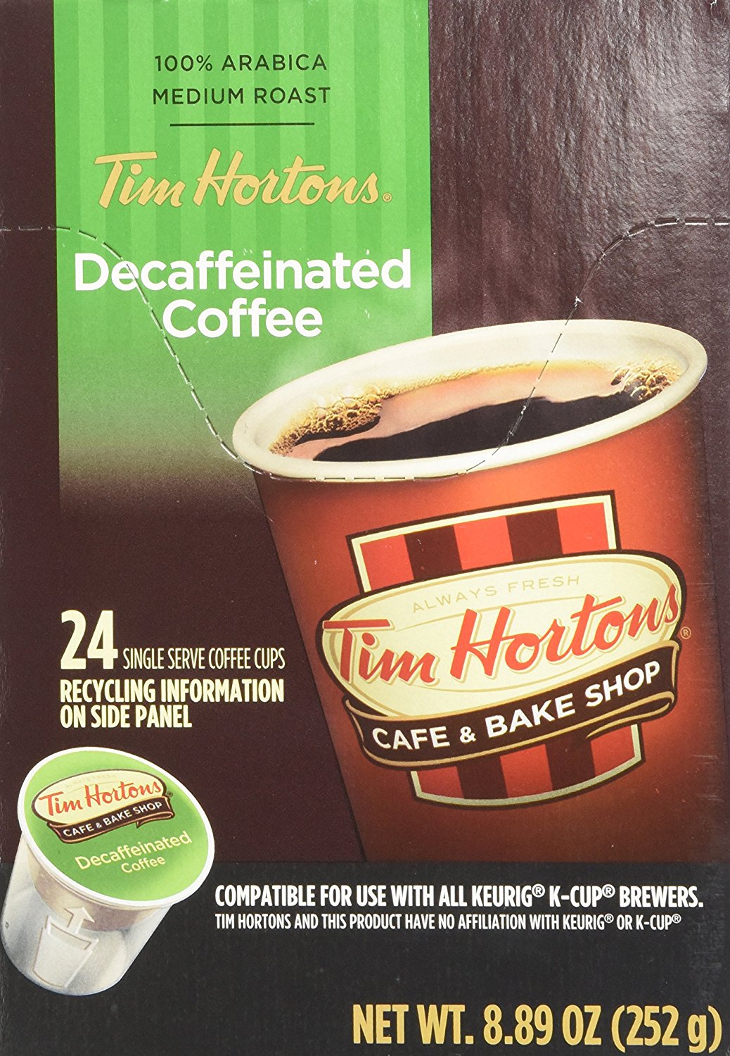 Tim Hortons Decaffeinated Single Serve Coffee Cups, 96 Count N2 free