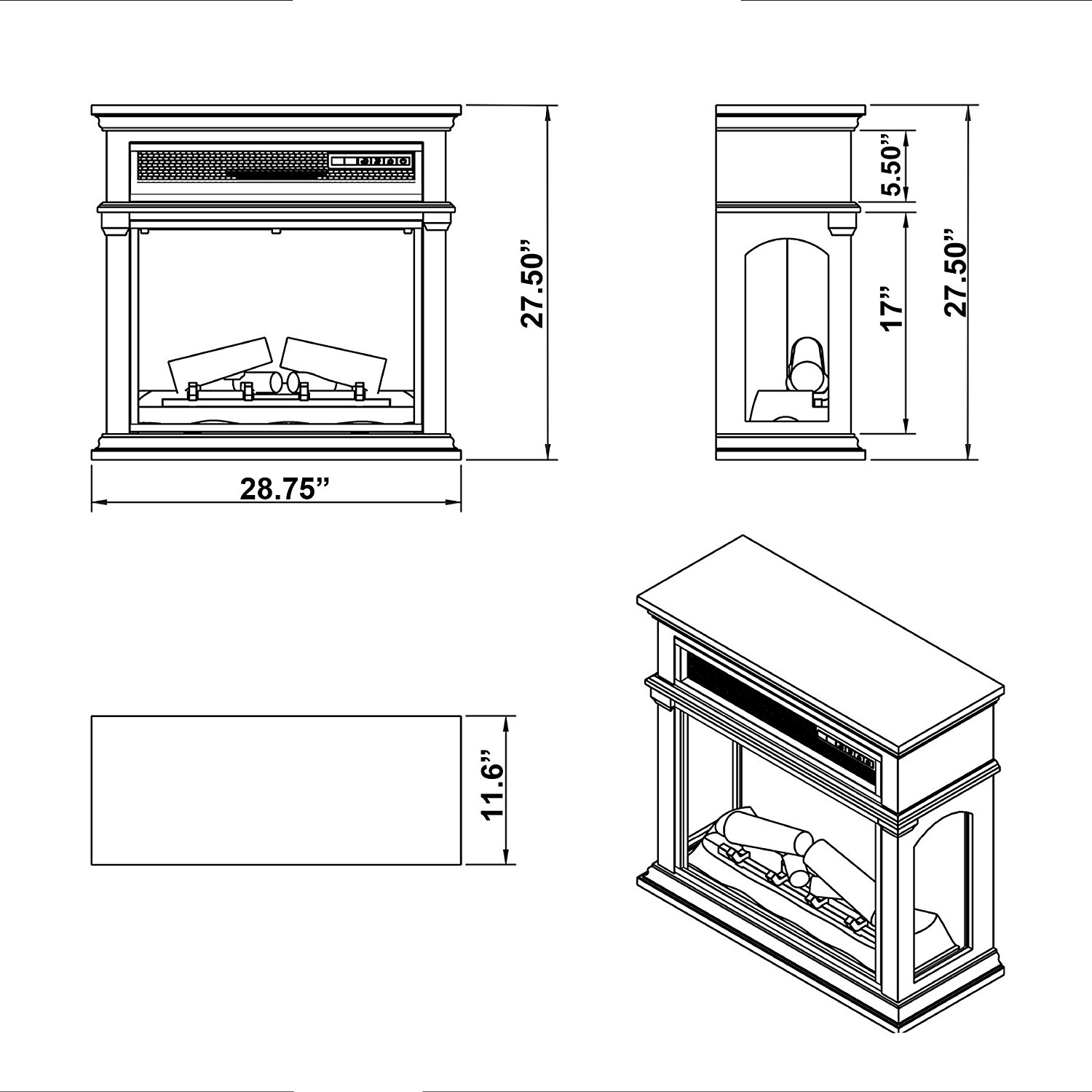AKDY 29" Adjustable Setting Freestanding Tempered Glass Electric