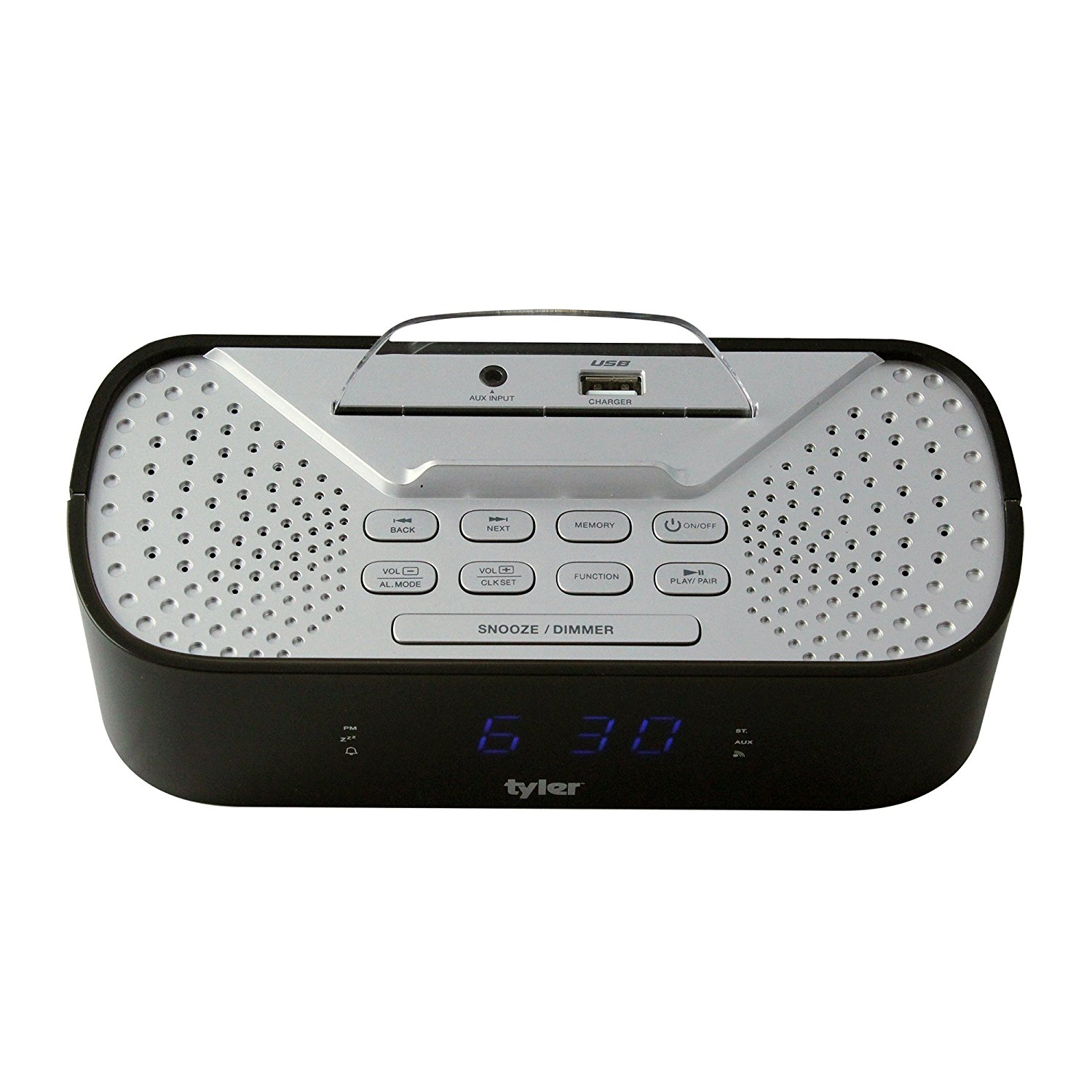 Tyler Bluetooth Alarm Clock Radio TAC501WHT With Stereo Speaker, FM Radio, USB Charging, AUX