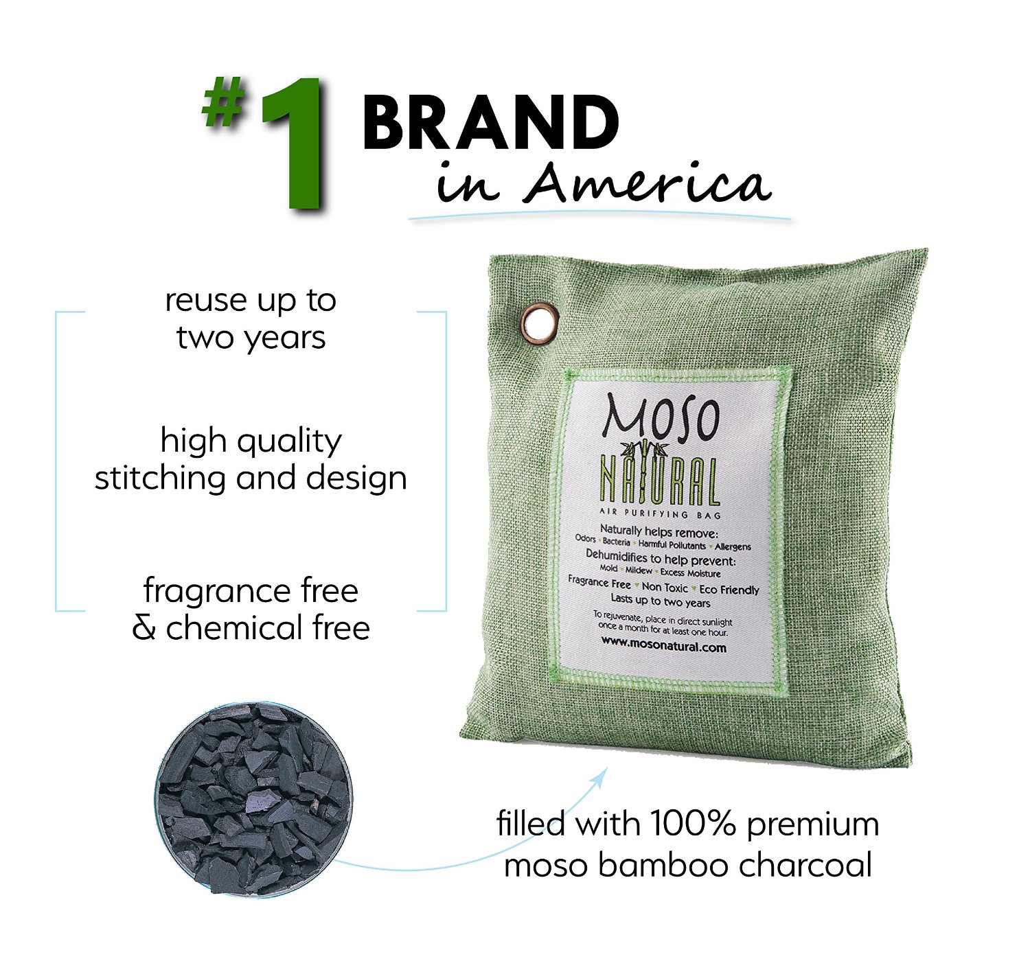 Moso Natural Air Purifying Bag 500g Charcoal Color Naturally Removes