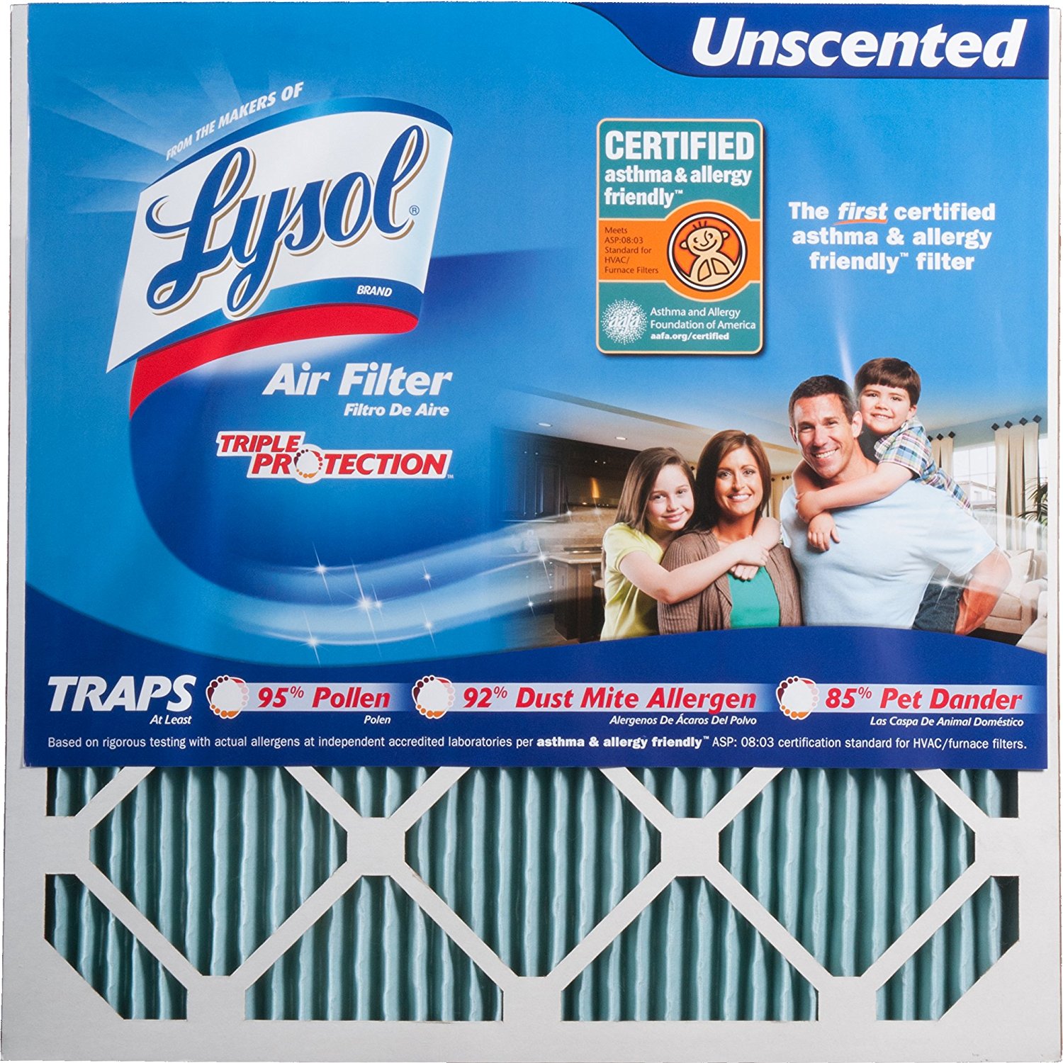 Lysol Triple Protection Furnace/AC Air Filter, 12" x 24" x 1", 2Pack