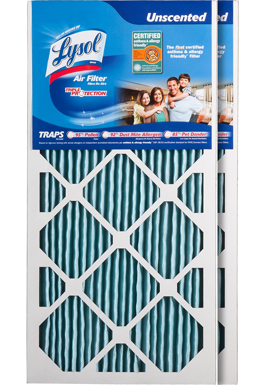 Lysol Triple Protection Furnace/AC Air Filter, 12" x 24" x 1", 2Pack