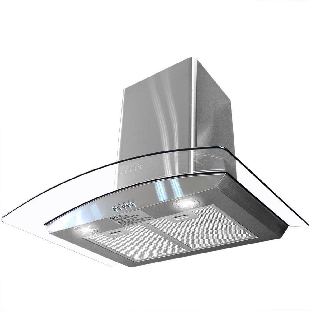Toyofmine 30" Kitchen Wall Mount Stainless Steel Glass Range Hood Stove