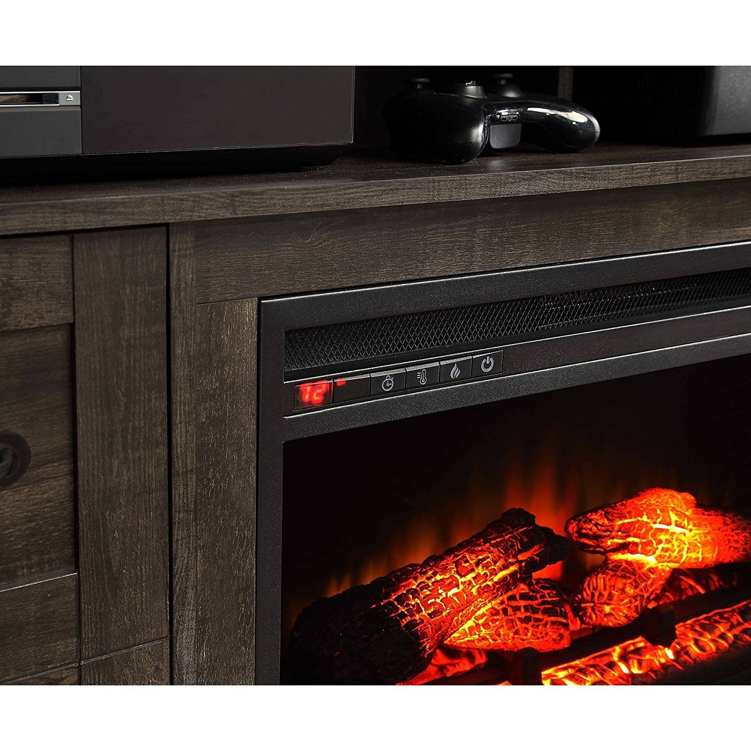 70" TV Stand With Fireplace, Whalen Weathered Dark Pine, Heat Or