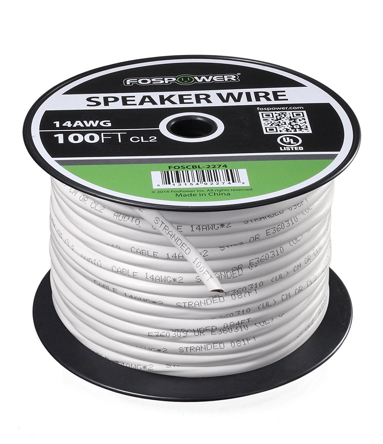 FosPower CL2 Rated 14AWG 2Conductor InWall Speaker Wire (100 Feet