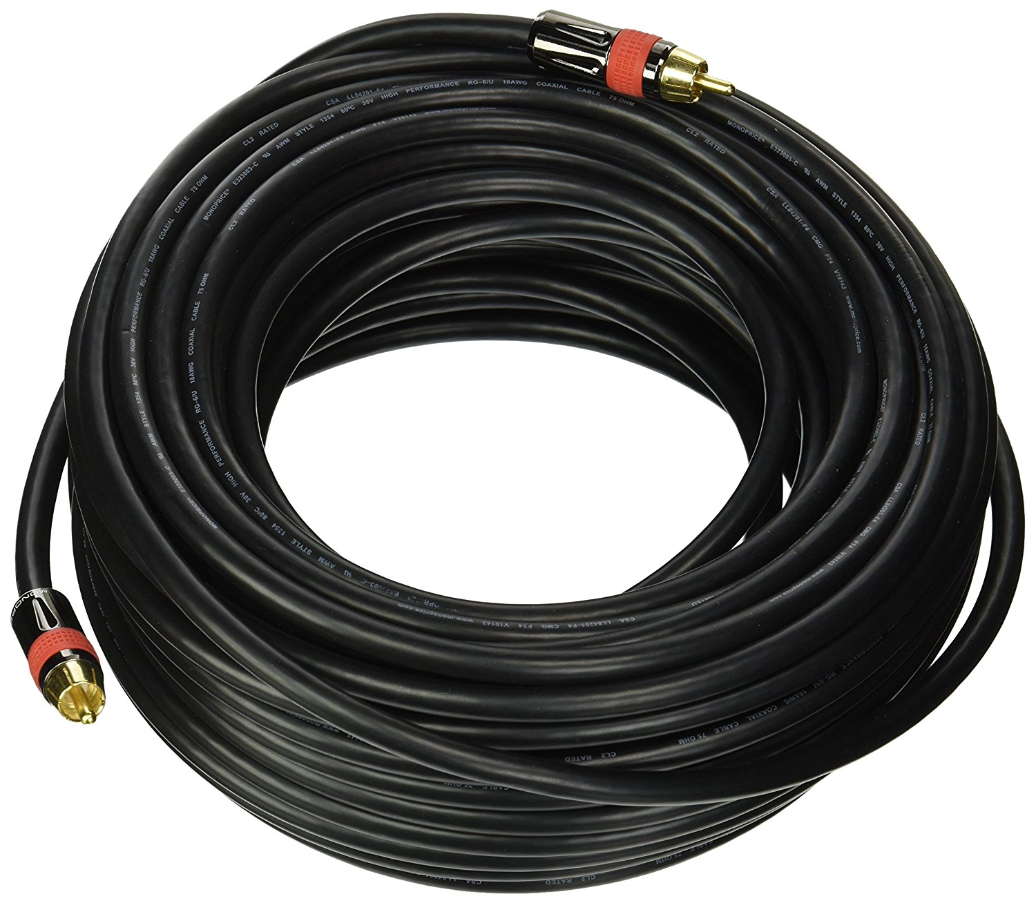 Monoprice 75ft Highquality Coaxial Audio/Video RCA CL2 Rated Cable RG6/U 75ohm (for S/PDIF