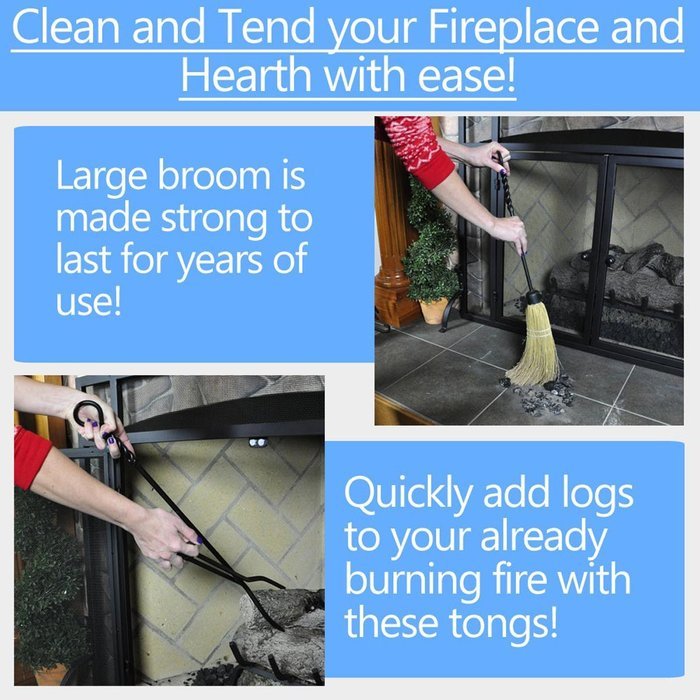 WoodEze FTKB05685TA 5 Piece Black Wrought Iron Fireplace Tool Set with