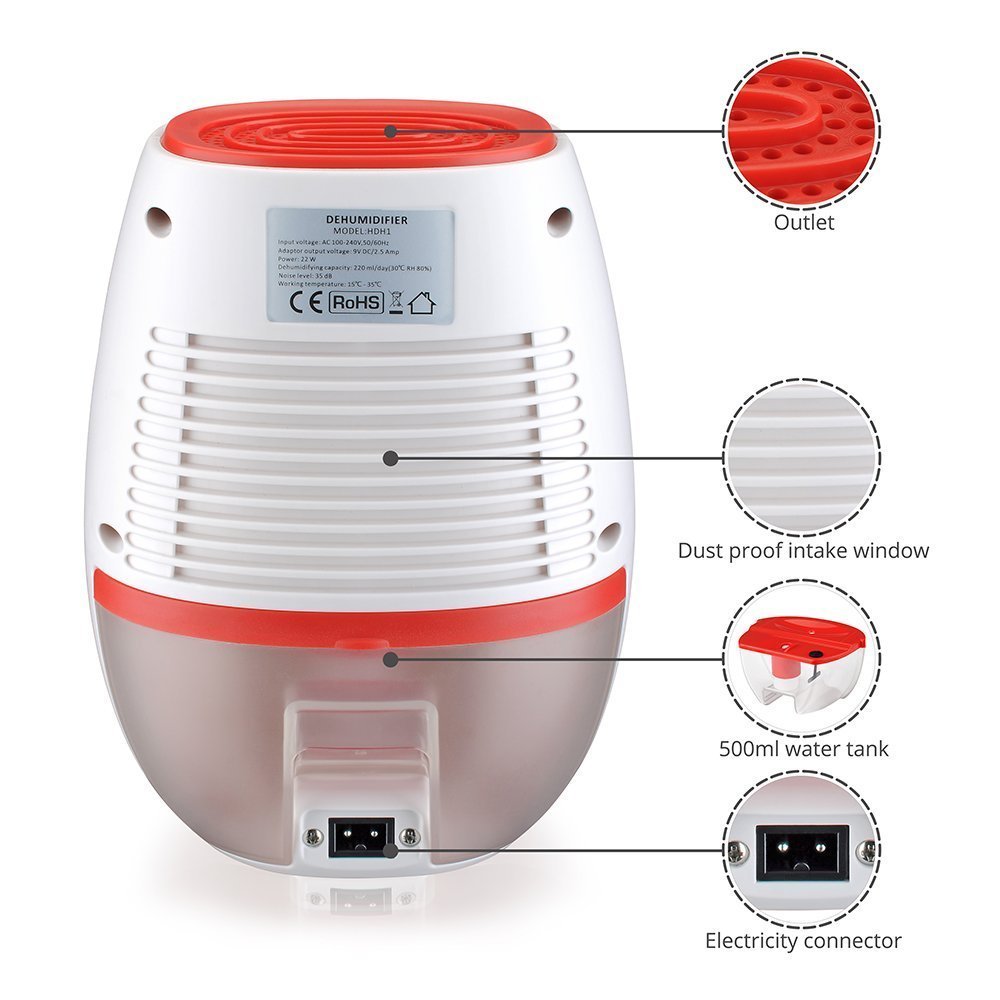 LOHOME® Electric Dehumidifier, Portable Mini Dehumidifier 500L Whisper