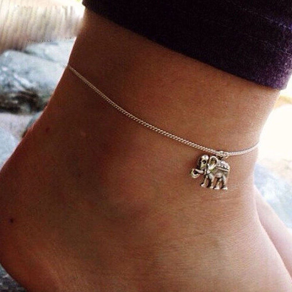 Barefoot Ankle Bracelet Foot Leg Chain Silver Elephant Charm Women