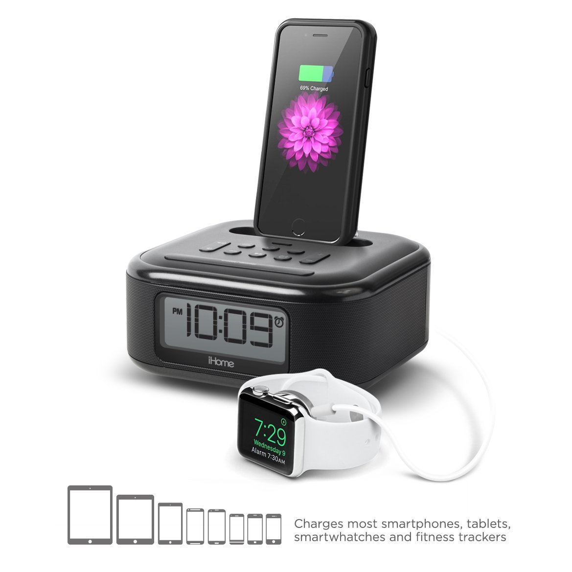 IHome iPL23 Stereo FM Clock Radio with Lightning Dock Charge/Play for