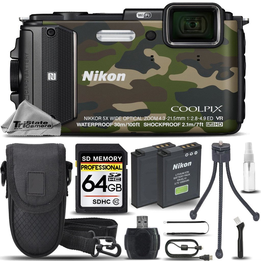 Nikon COOLPIX AW130 16MP Waterproof Digital GPS WiFi Camera (Camouflage