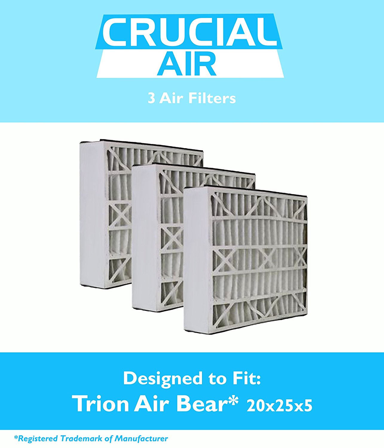 3 Trion Air Bear Filters 255649102 Pleated Furnace Air Filter 20x25x5