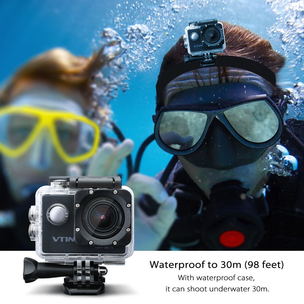 Vtin Waterproof Action Camera Video Cam, HD 1080P 12MP Camcorder, 15M WIFI Control, 30M/98ft