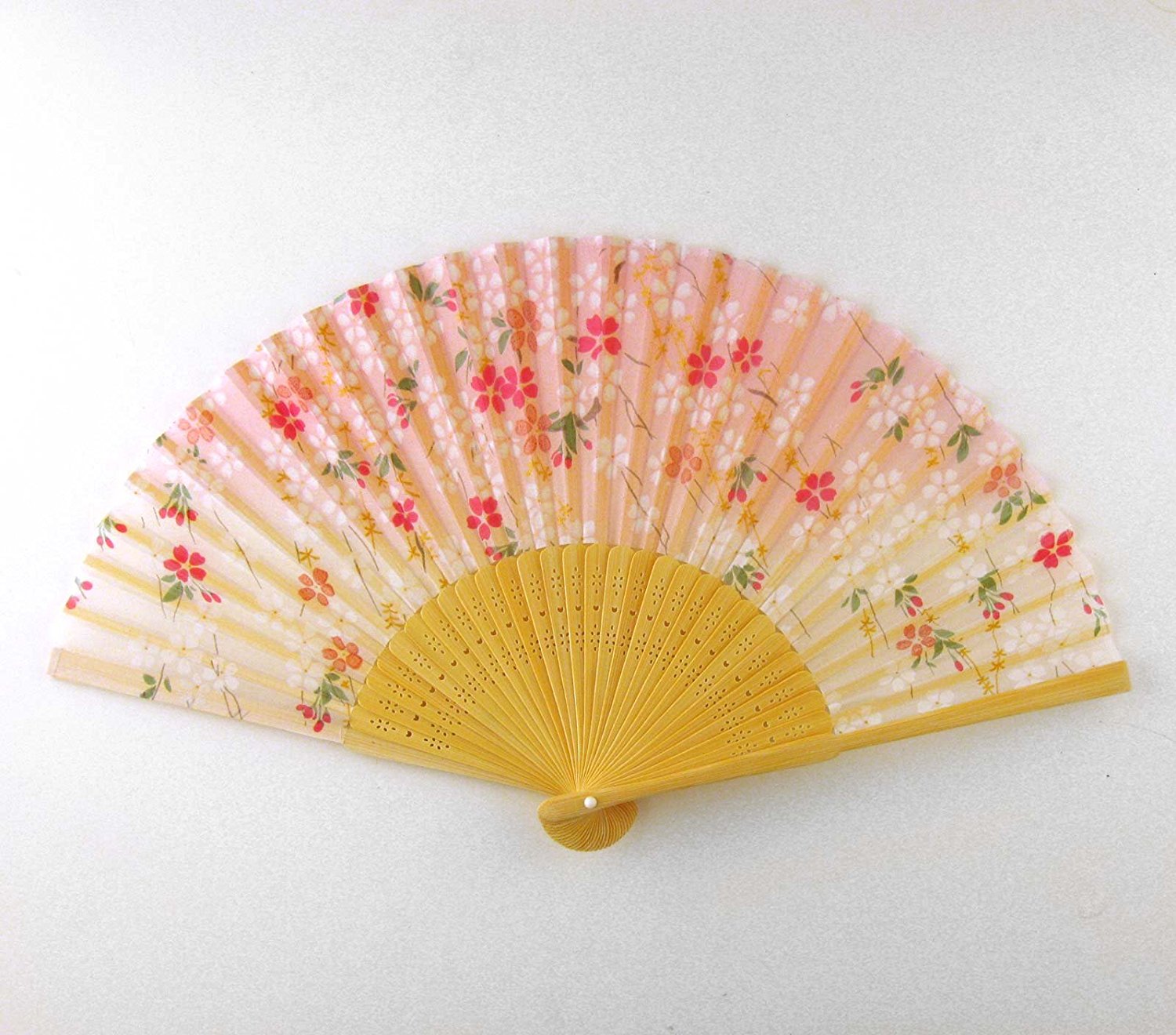 Japanese Silk Handheld Fan, Pink with Cherry Blossoms HF78 free image