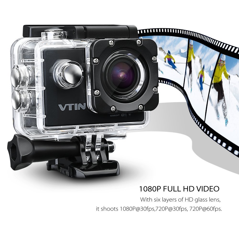 Vtin Waterproof Action Camera Video Cam, HD 1080P 12MP Camcorder, 15M WIFI Control, 30M/98ft