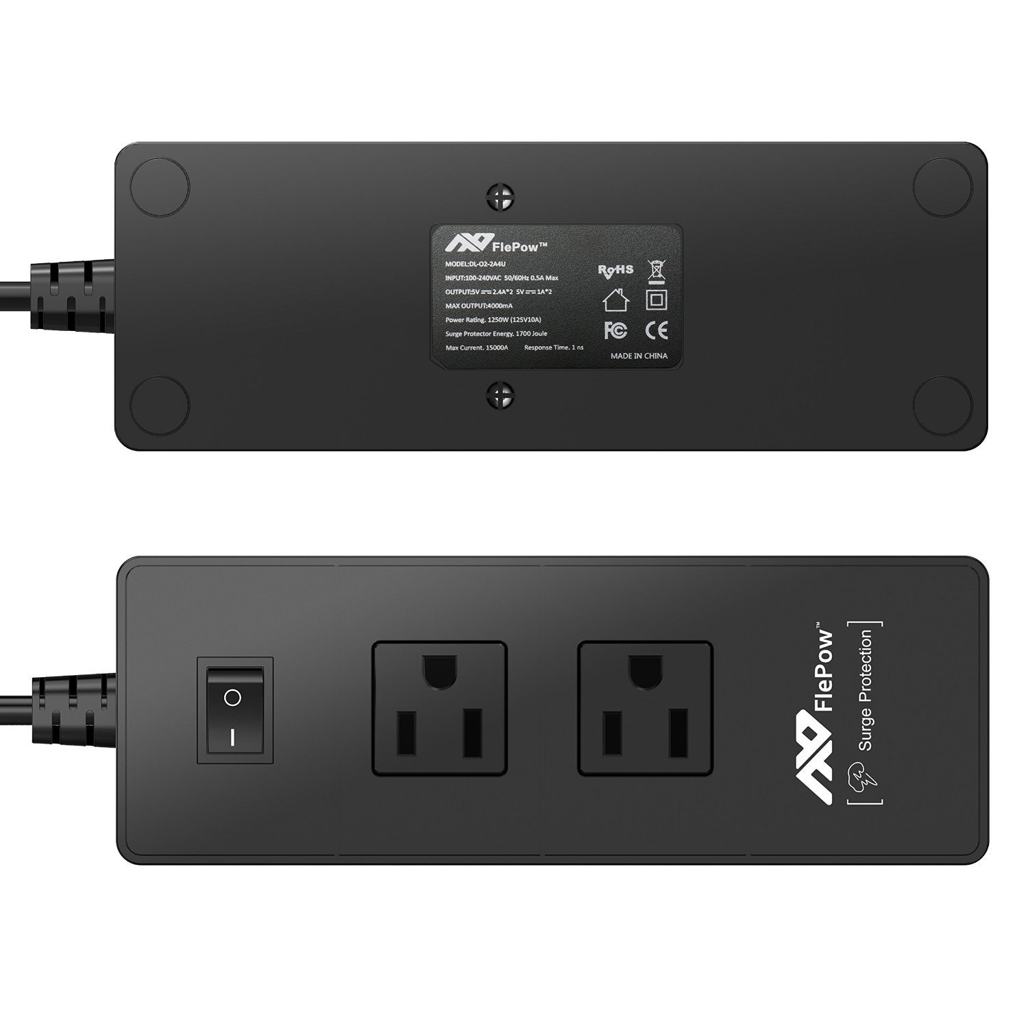 FlePow Portable Power Strip Surge Protector Travel Charger with 2 AC