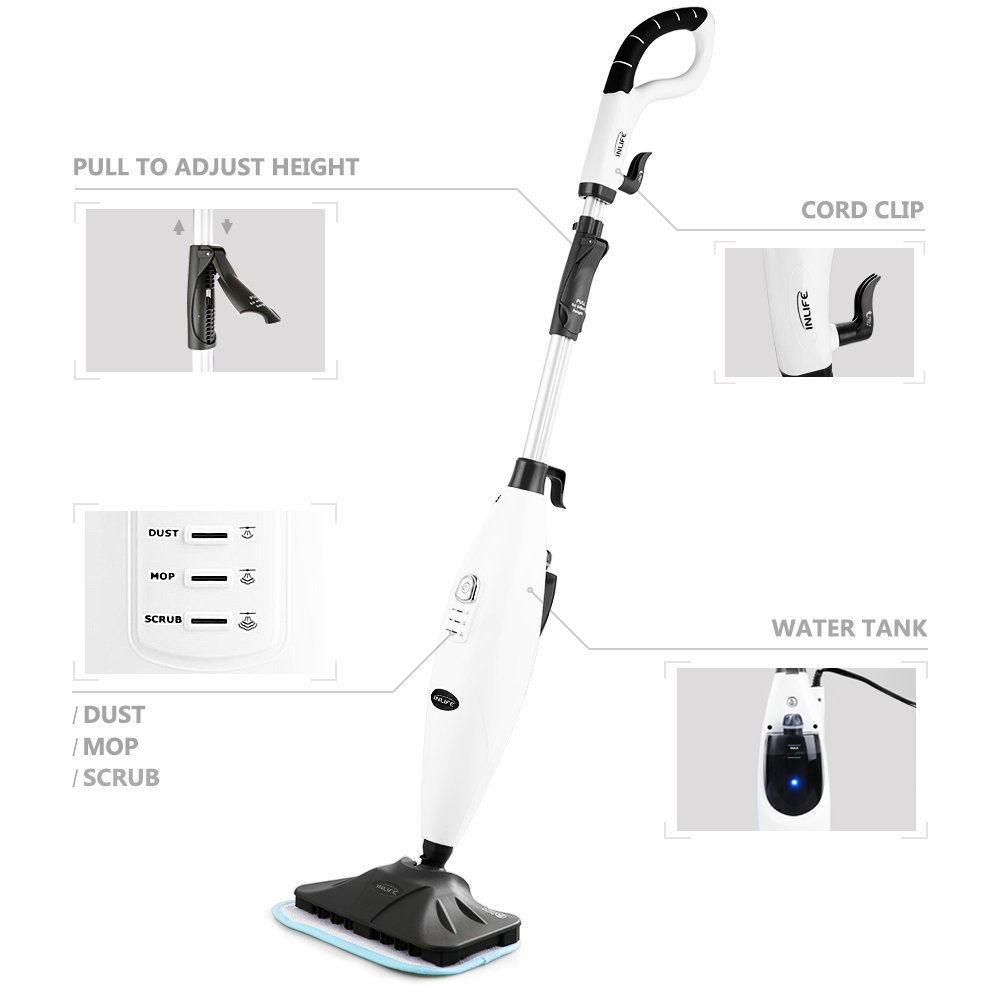 INLIFE S3033 Steam Mop Adjustable Steam Floor Cleaner with 3 Microfiber