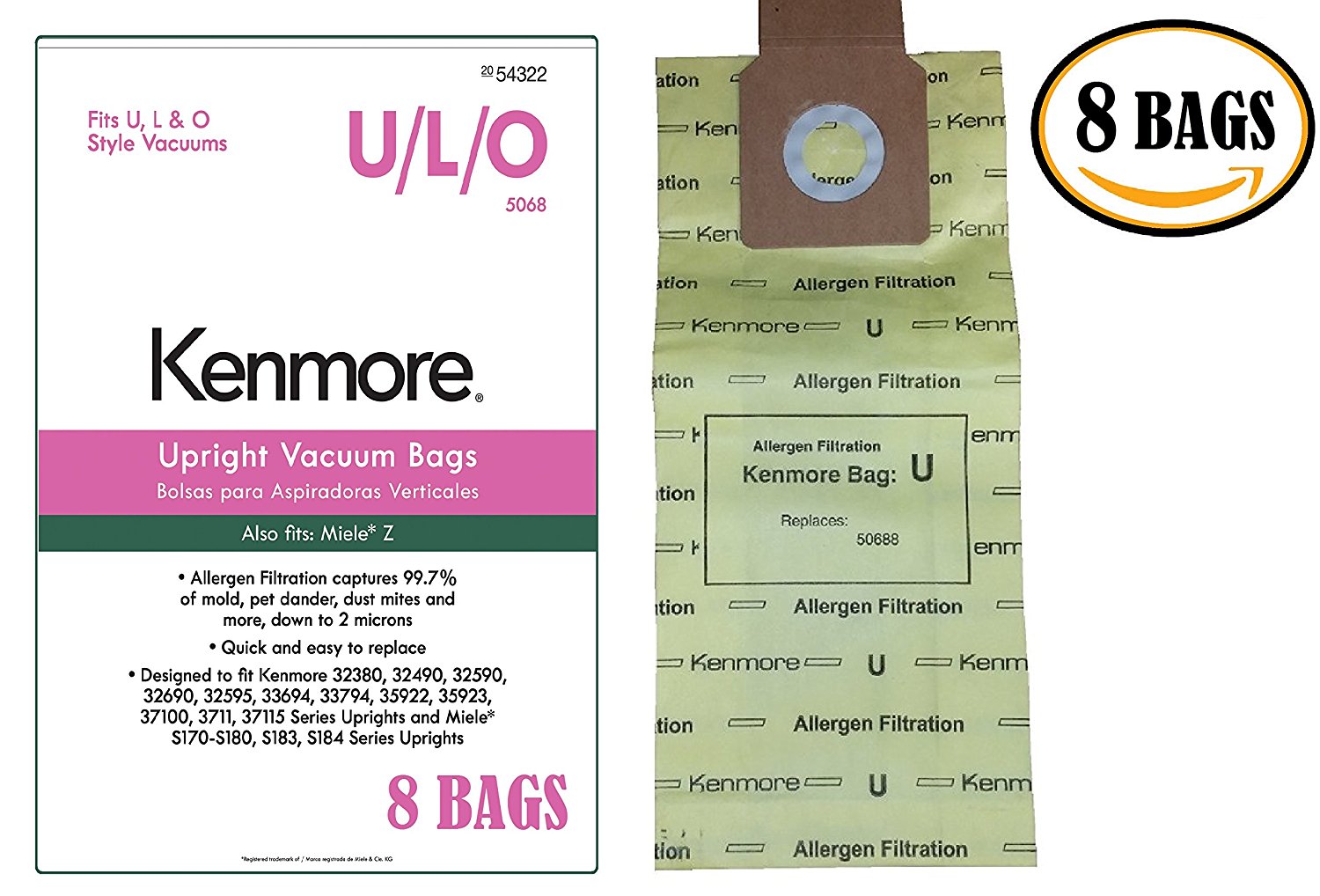 8 UltraCare Kenmore Style U Upright Vacuum Bags, 50105 free image download