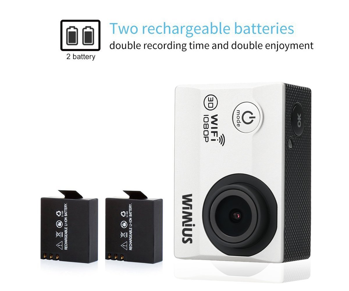WiMiUS Sports Camera 1080P WiFi 2.0'' Waterproof Action Camera 12MP HD