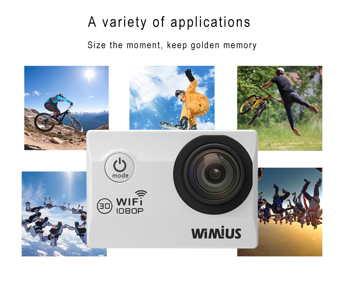 WiMiUS Sports Camera 1080P WiFi 2.0'' Waterproof Action Camera 12MP HD