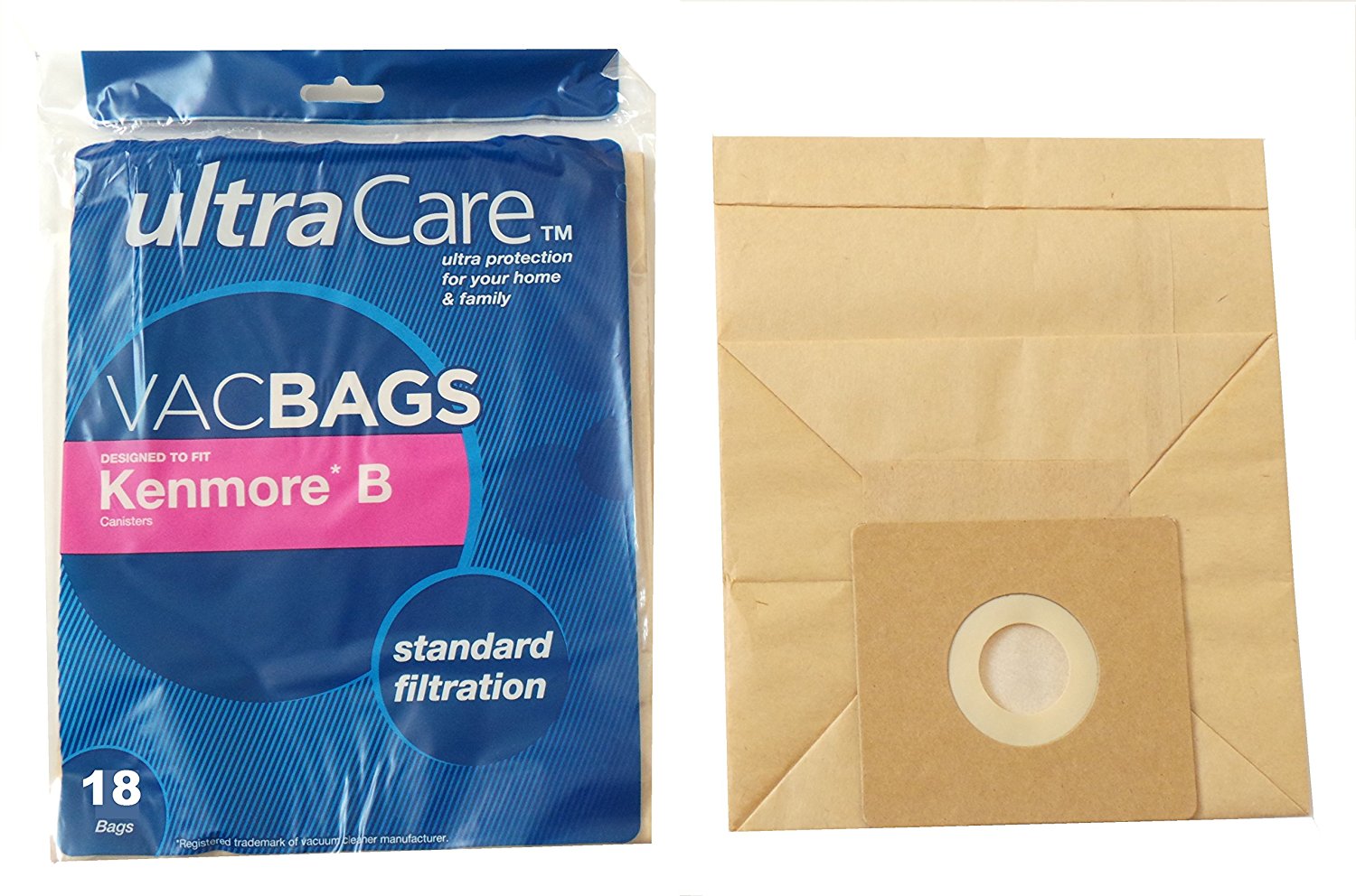 18 Genuine Kenmore Type B 850023 Ultracare Vacuum Bags, 6 Packs of 3