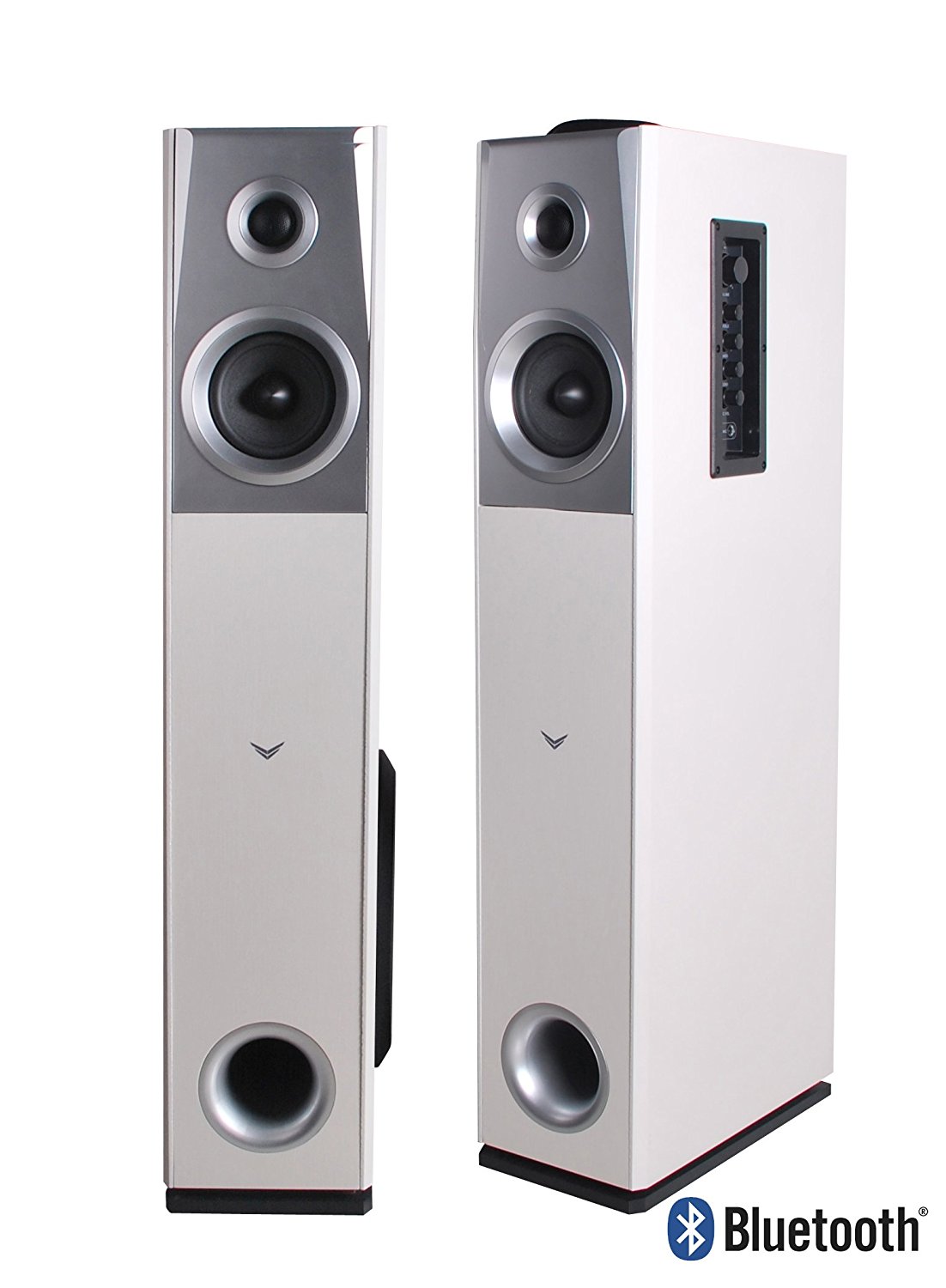 Visonik White Floorstanding Powered Home Bluetooth Tower Speakers (Pair