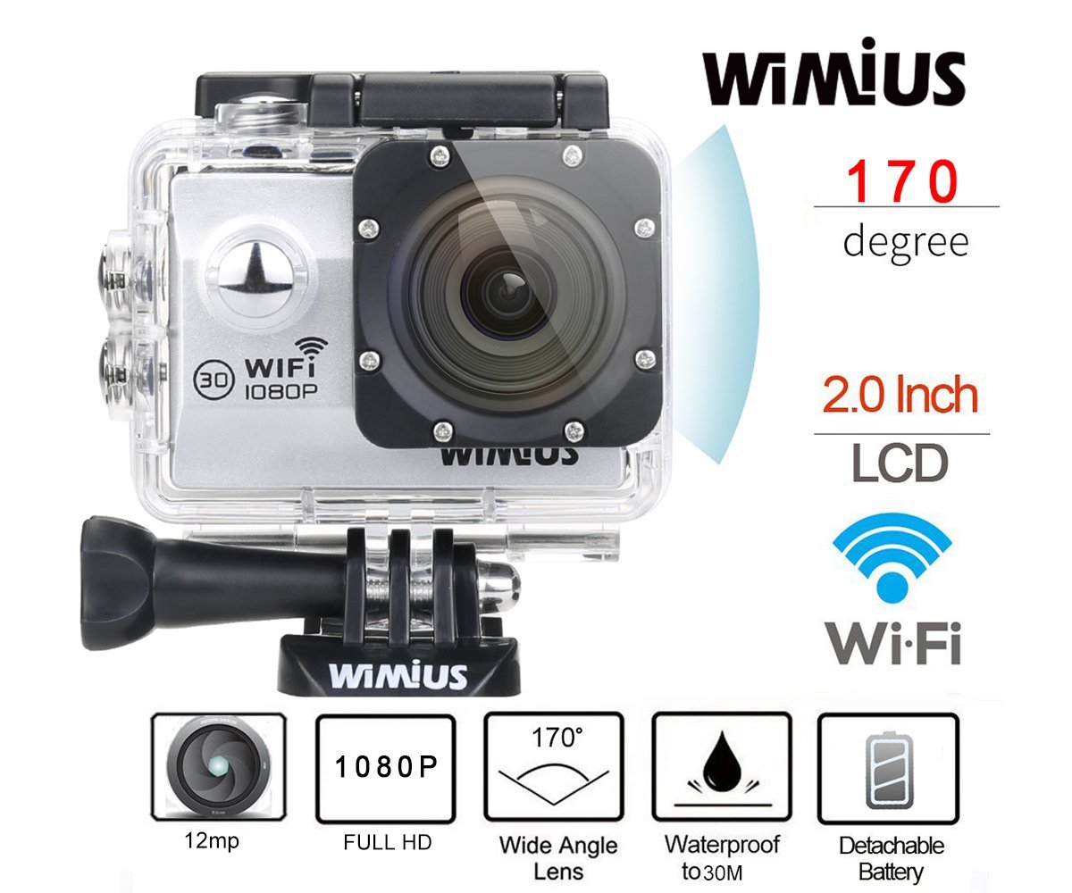 WiMiUS Sports Camera 1080P WiFi 2.0'' Waterproof Action Camera 12MP HD