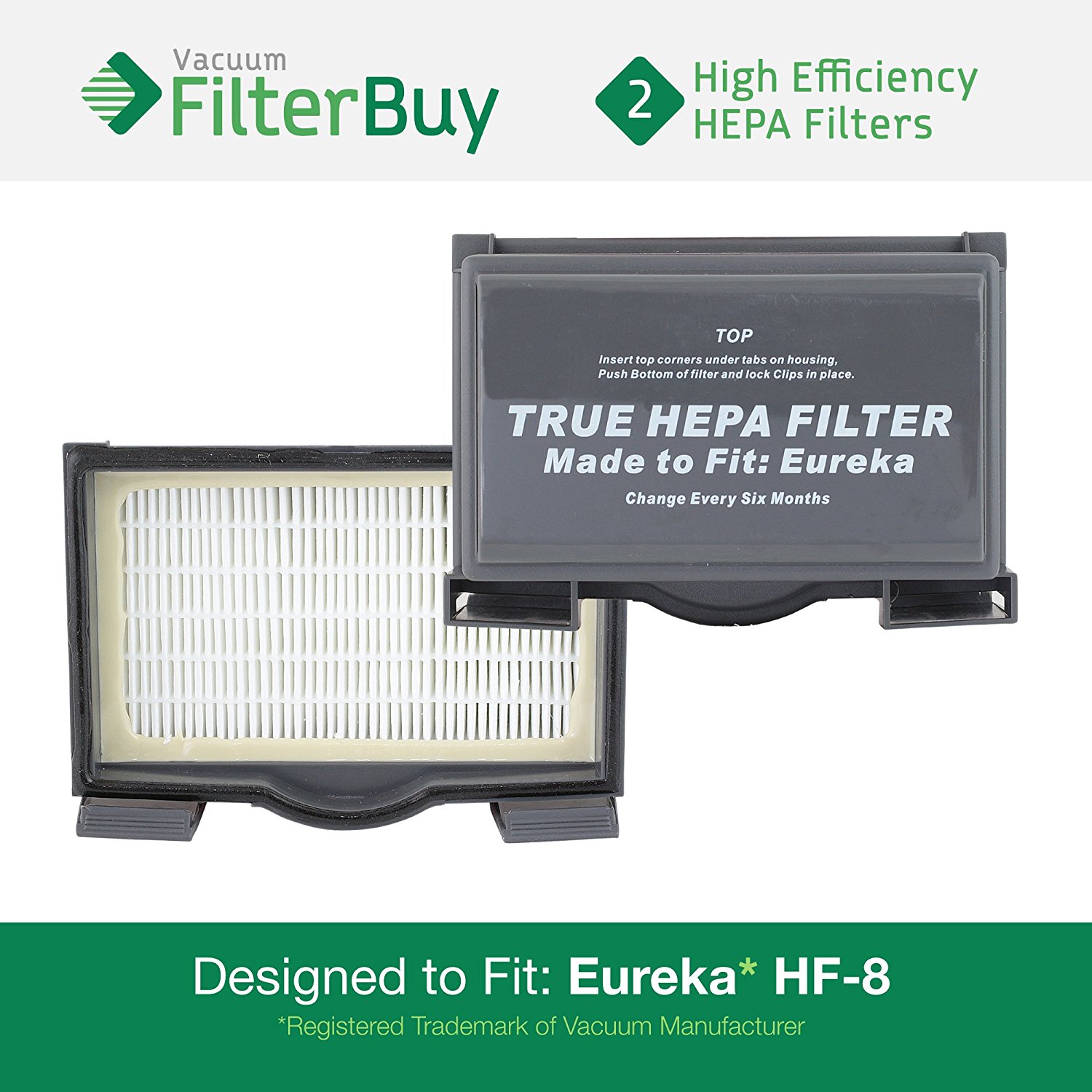 2 Eureka HF8 (HF8) Mighty Mite HEPA Replacement Filters, Part 60666, 60666A, 60666B, 60666