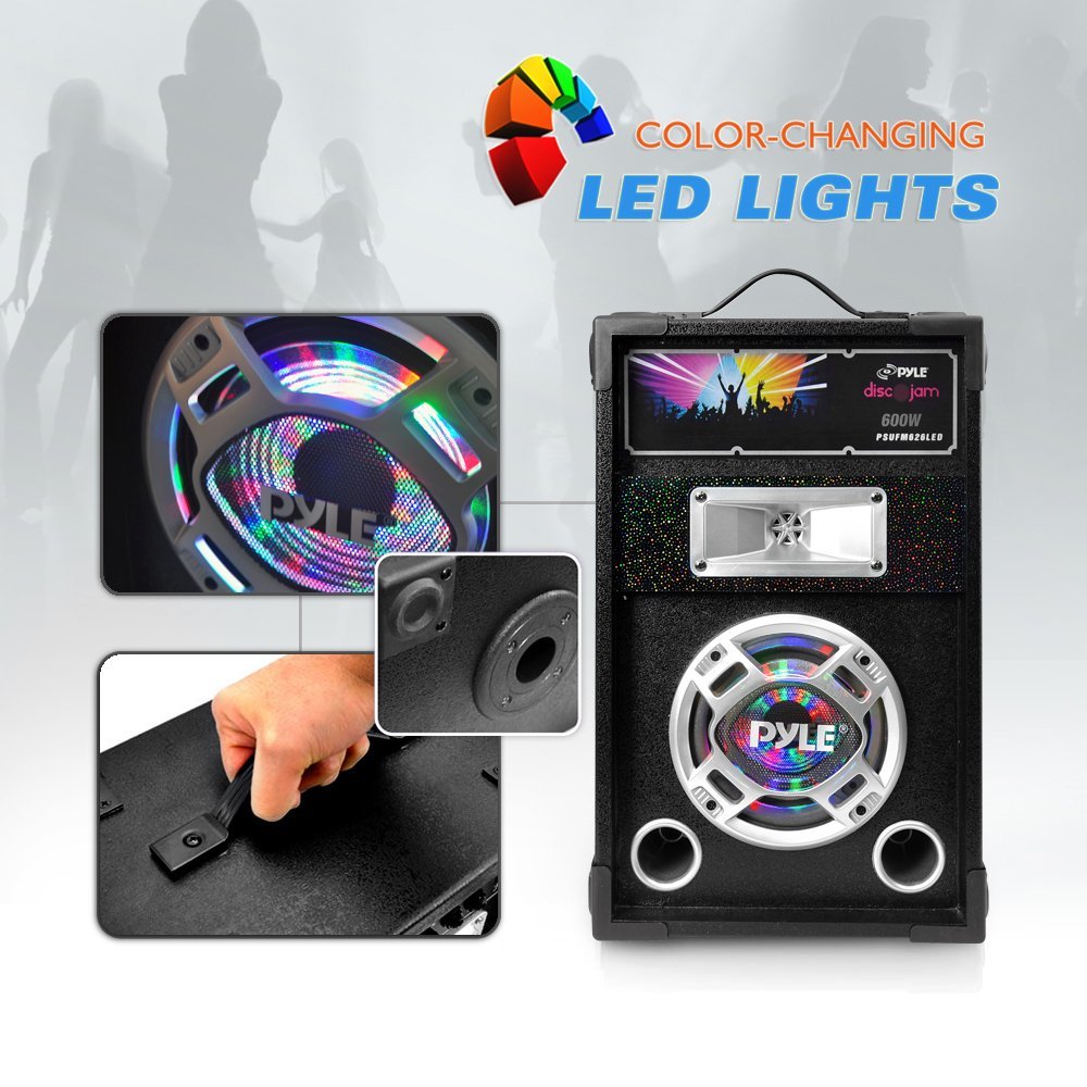 Pyle Disco Jam Dual 6.5” Karaoke Bookshelf Stereo Speaker System, 2 Mic