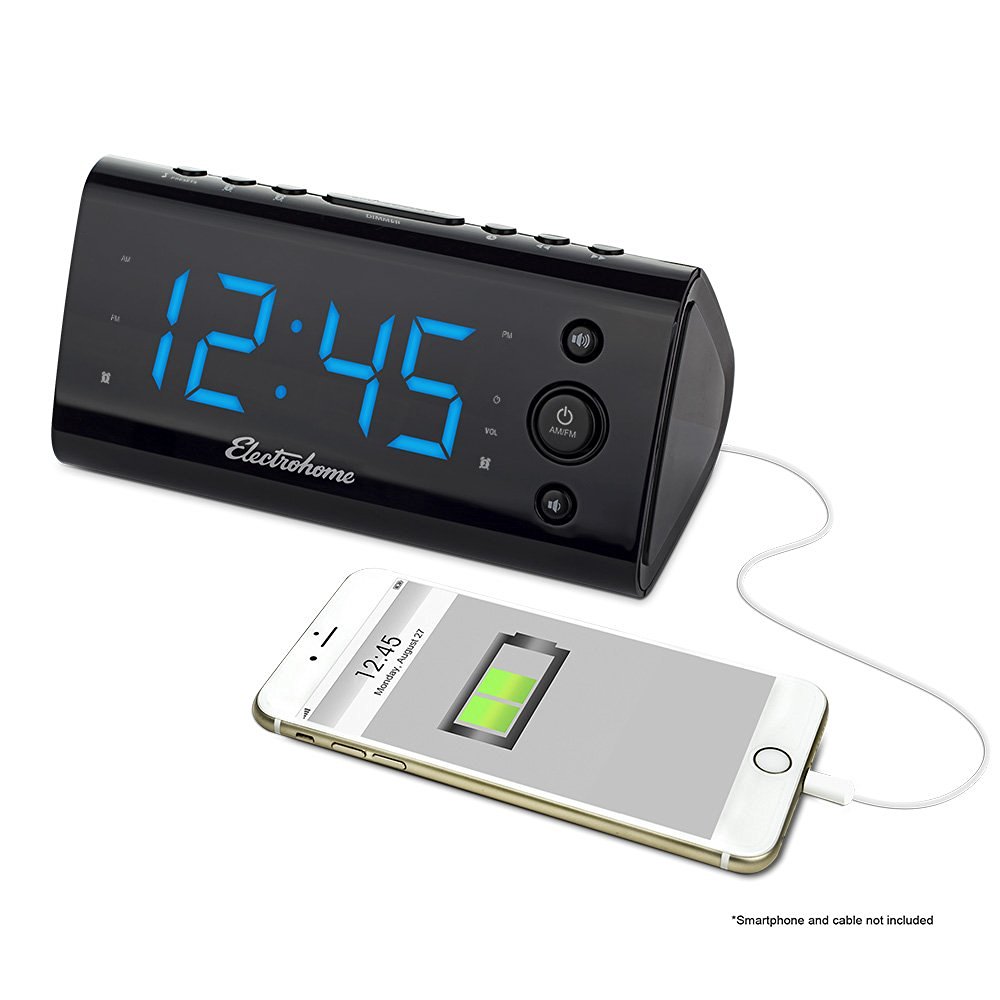 Electrohome Alarm Clock Radio with USB Charging for Smartphones