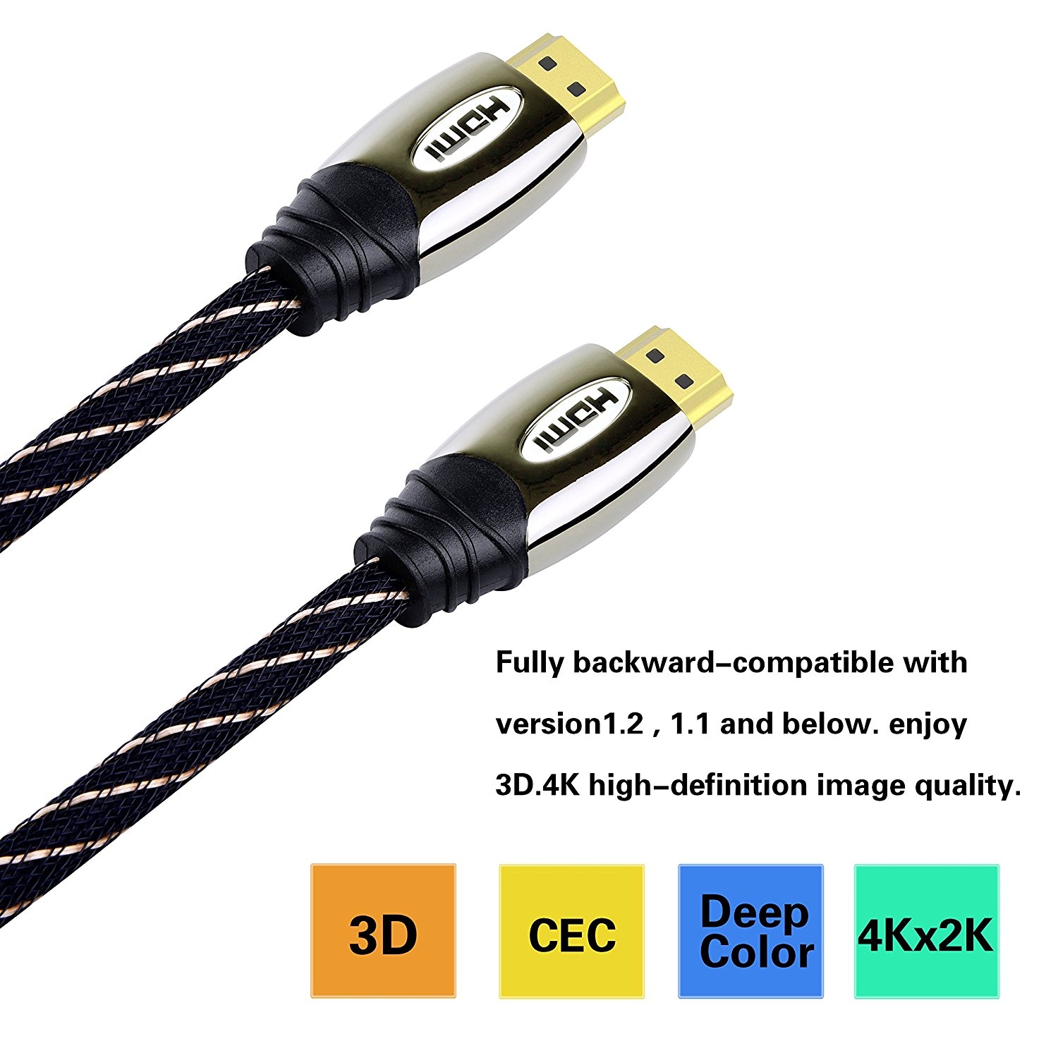 4K HDMI Cable, Kinps 15ft Ultra Slim Cable v1.4 with 24k Gold
