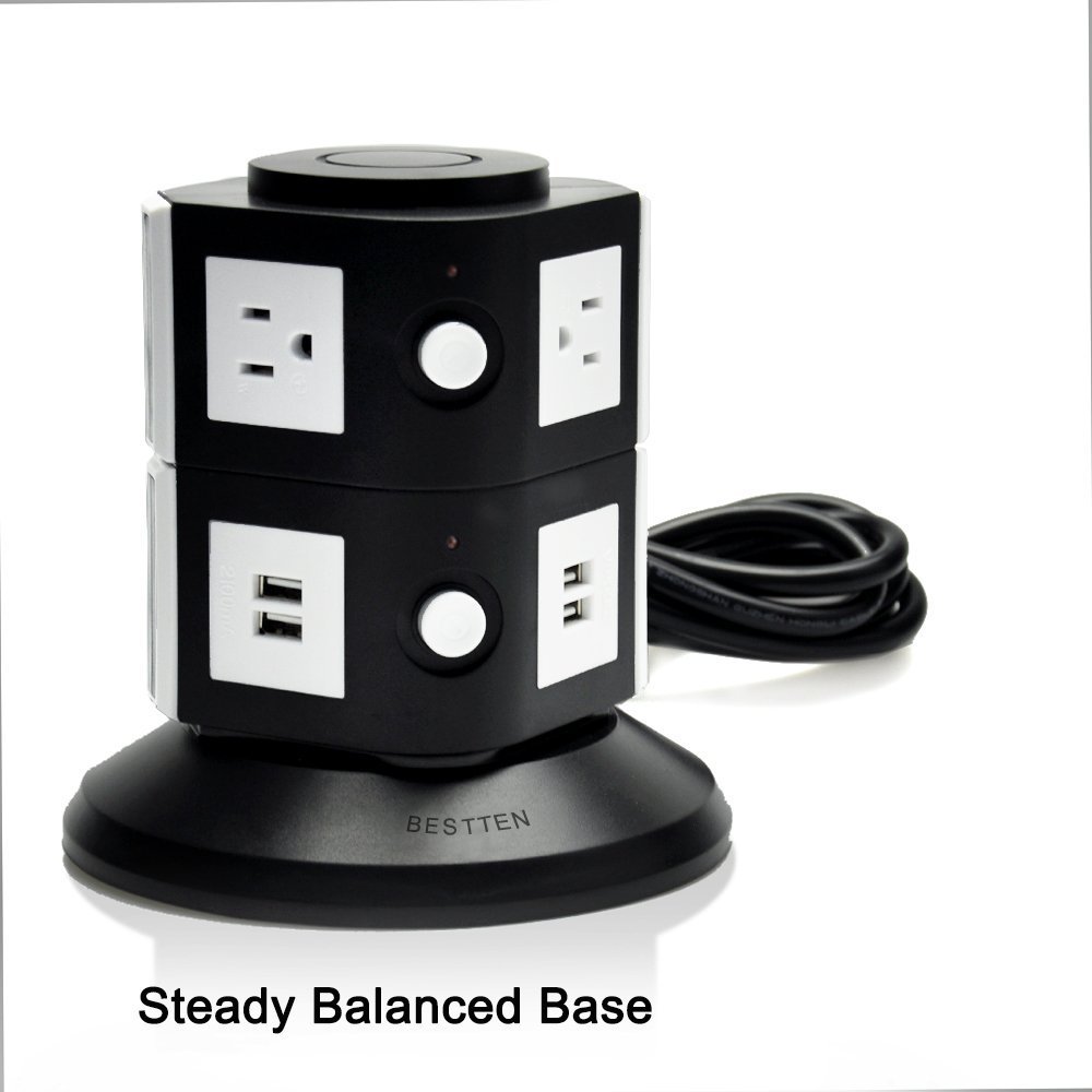 Bestten MultiFunctional Charging Station Tower 6Outlet Surge