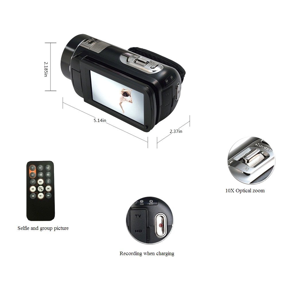 SEREE HDVS80 10x Optical Zoom Camcorder Full HD 1080p 30fps 24MP Remote Control Digital Video