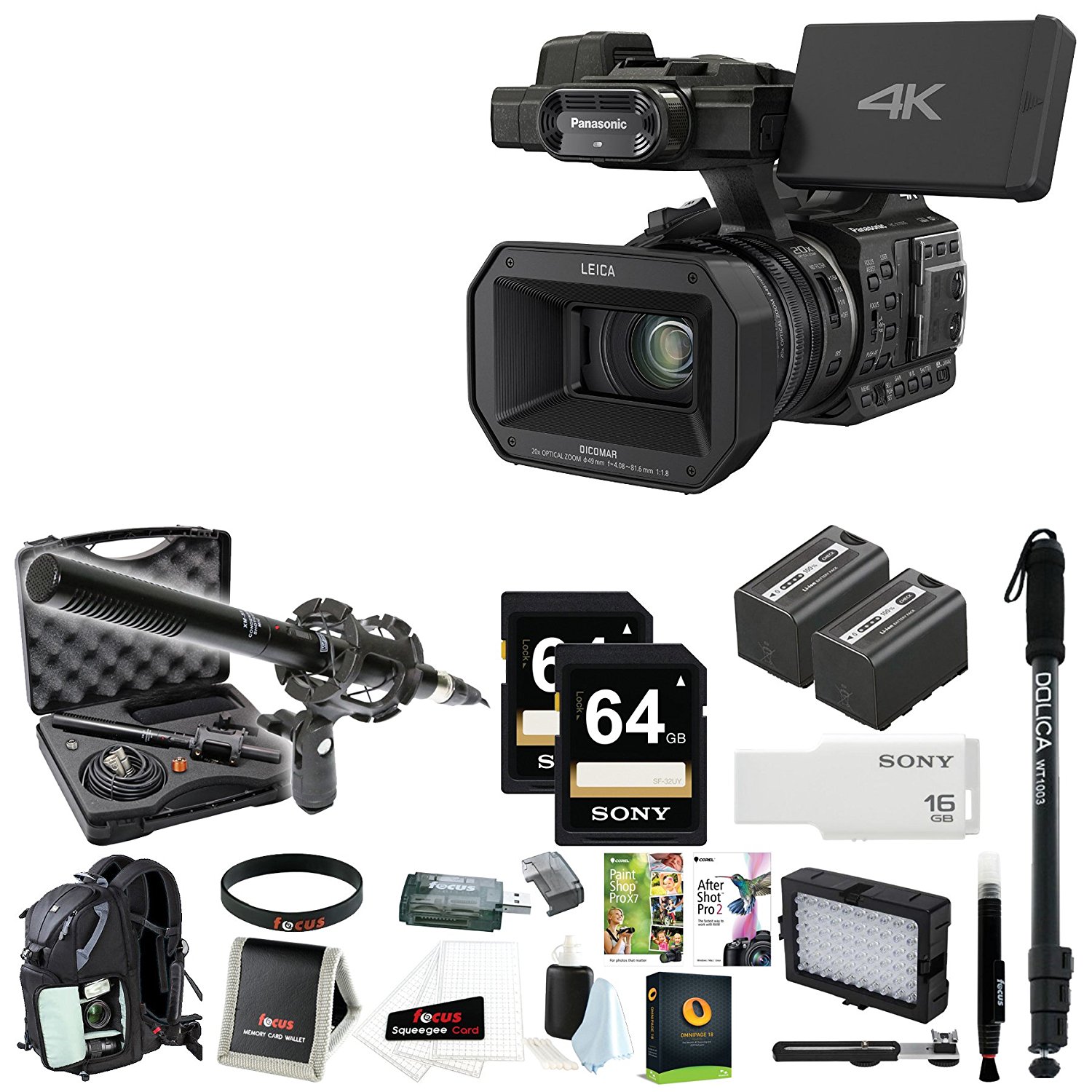 Panasonic HCX1000 4K 60p/50p Camcorder (Black) + Focus Deluxe