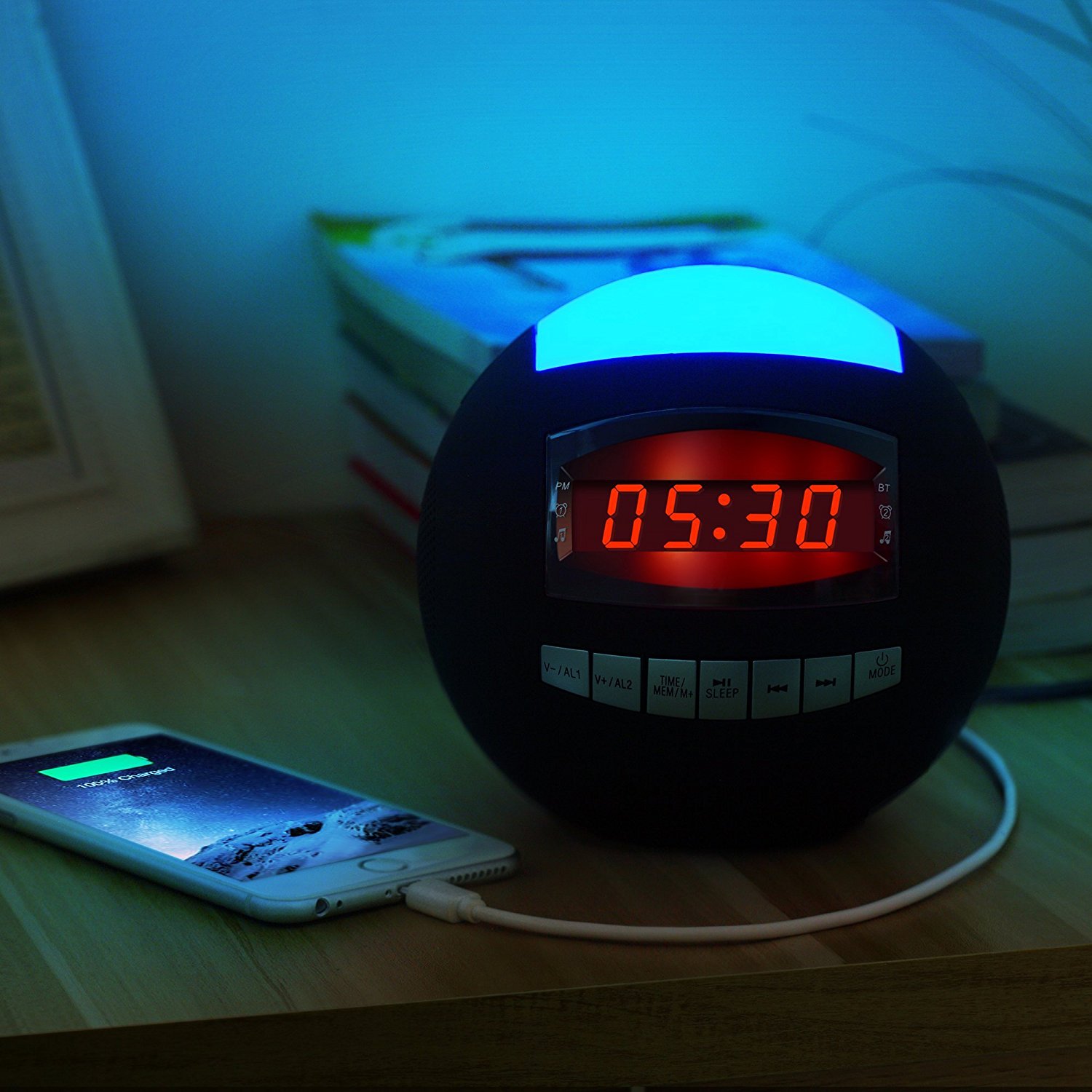 Raynic Dual Alarm Clock RadioWireless Bluetooth Speaker w/ USB