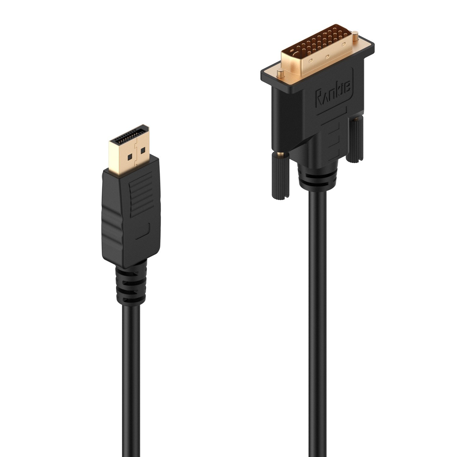 DP to DVI, Rankie 6FT Gold Plated DisplayPort DP to DVI Cable (Black