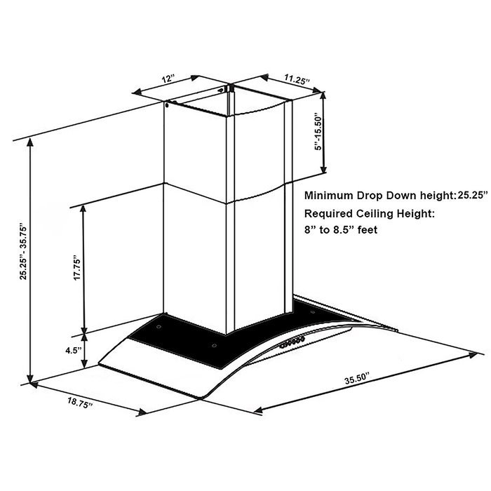 AKDY 36" Stainless Steel AZ668A90 Push Button Wall Mount Range Vent