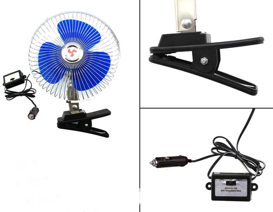 Happykueen 6 Inch 12V Portable Vehicle Auto Car Fan Oscillating Car Truck Cooling Fan For Pets