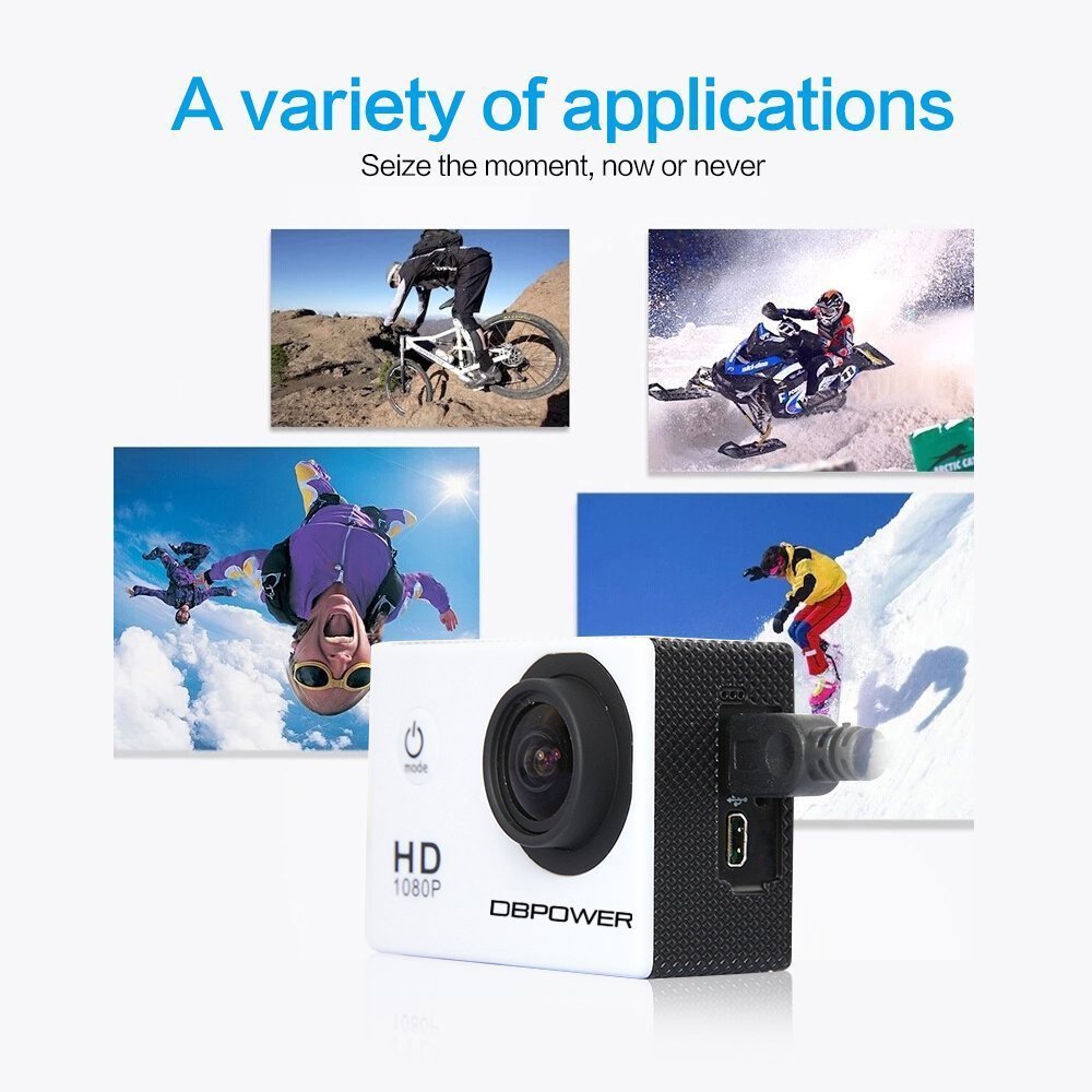 DBPOWER Waterproof Action Camera 12MP 1080P HD with 2 Batteries and