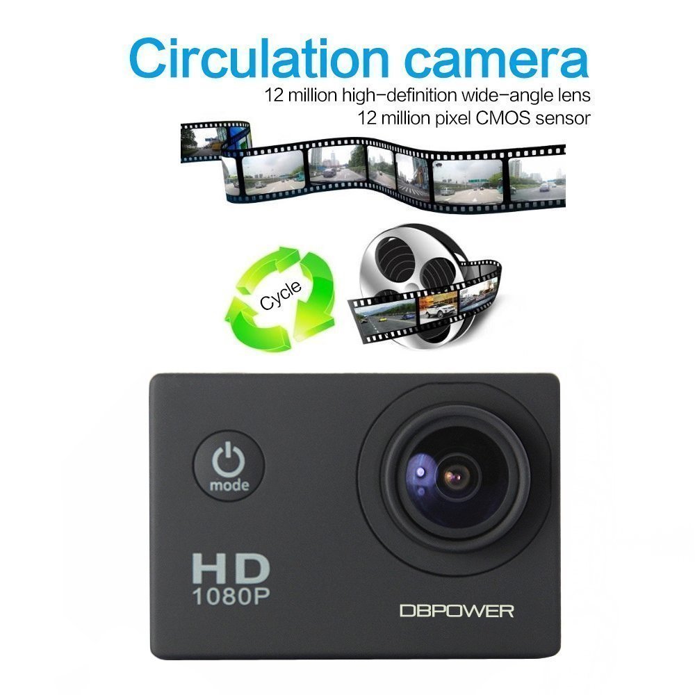 DBPOWER Waterproof Action Camera 12MP 1080P HD with 2 Batteries and