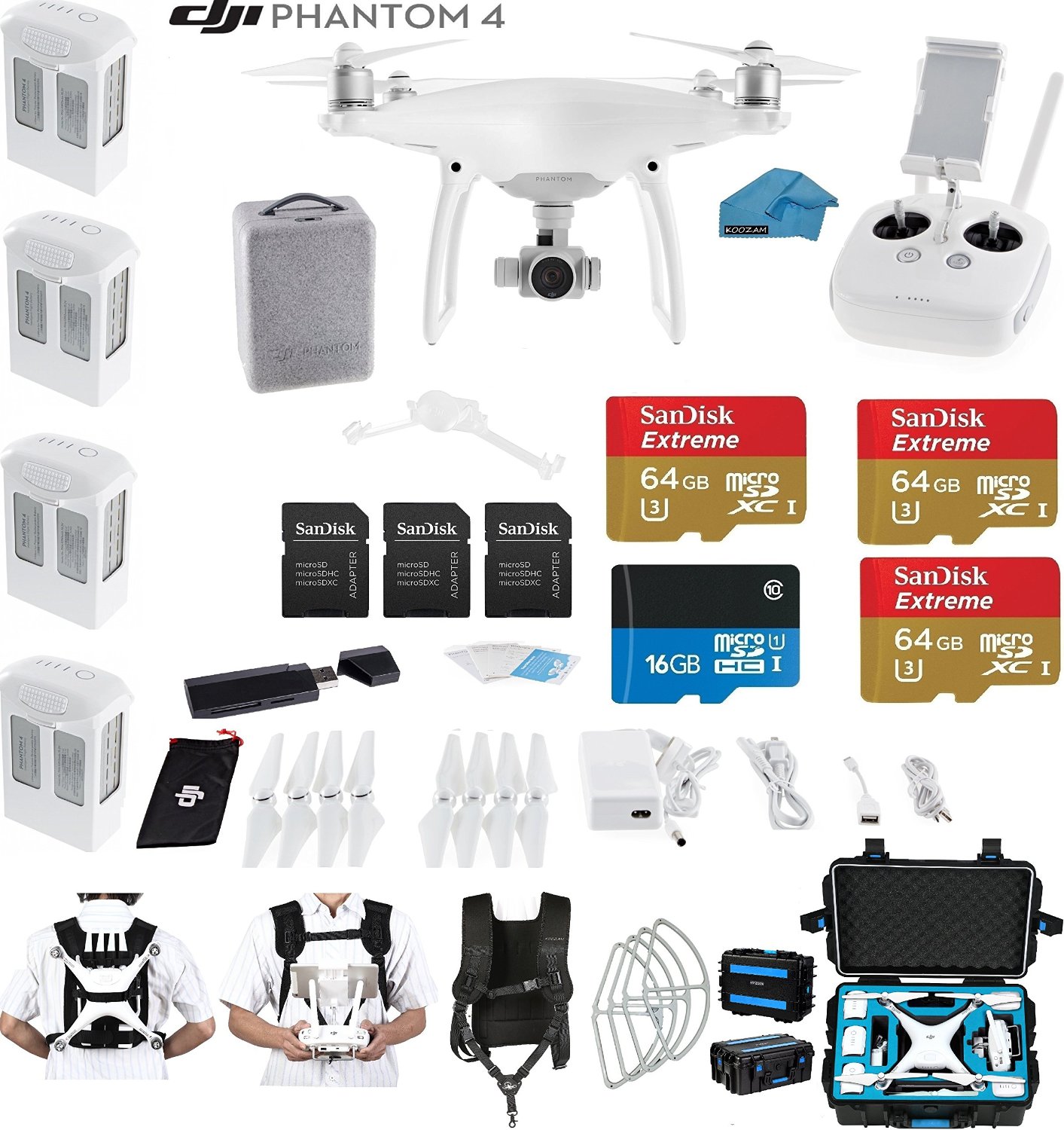 DJI Phantom 4 Quadcopter Drone Kit with 4 Batteries and Accessories (10