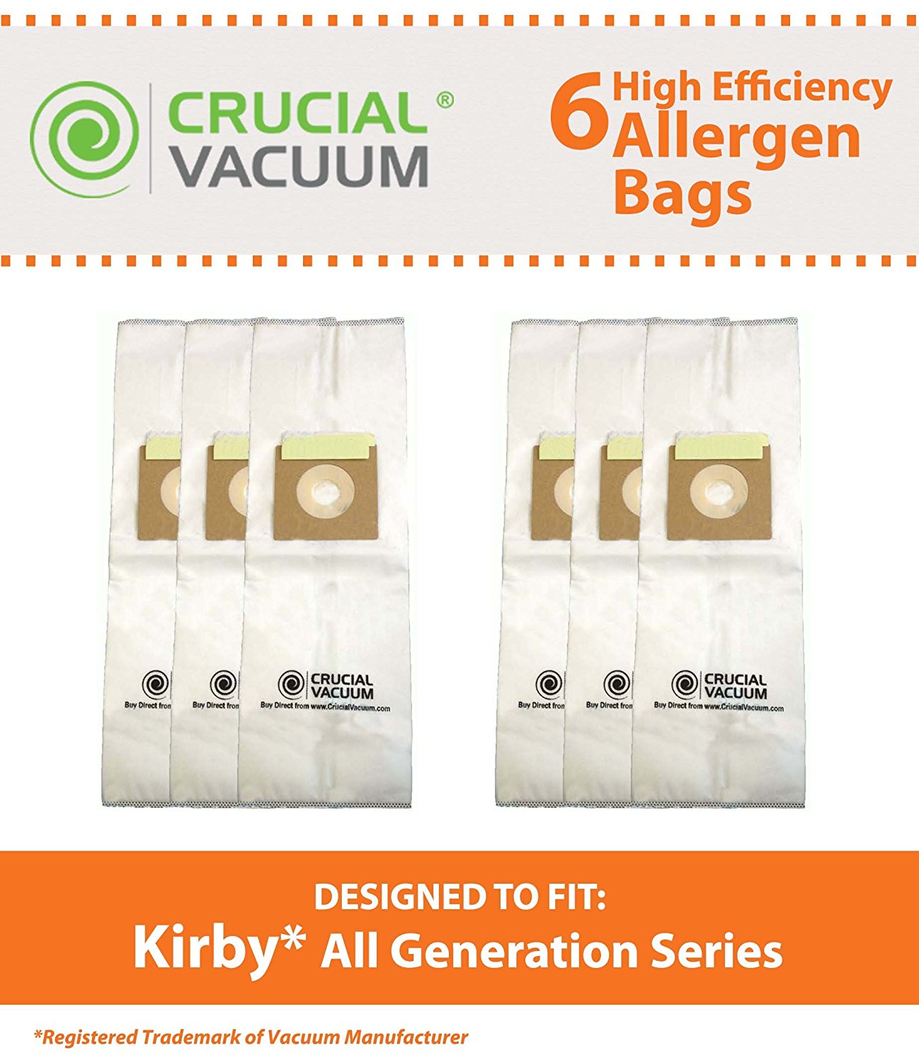6Pack High Efficiency Allergen Filtration CLOTH Vacuum Bags Fits All Kirby Generations, G3, G4