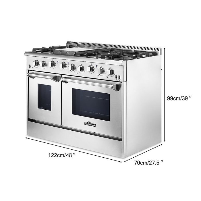 Anself THOR KITCHEN HRG4808U 48inch Stainless Steel Gas Fuel Range Double Oven Cooker, 6 Burner