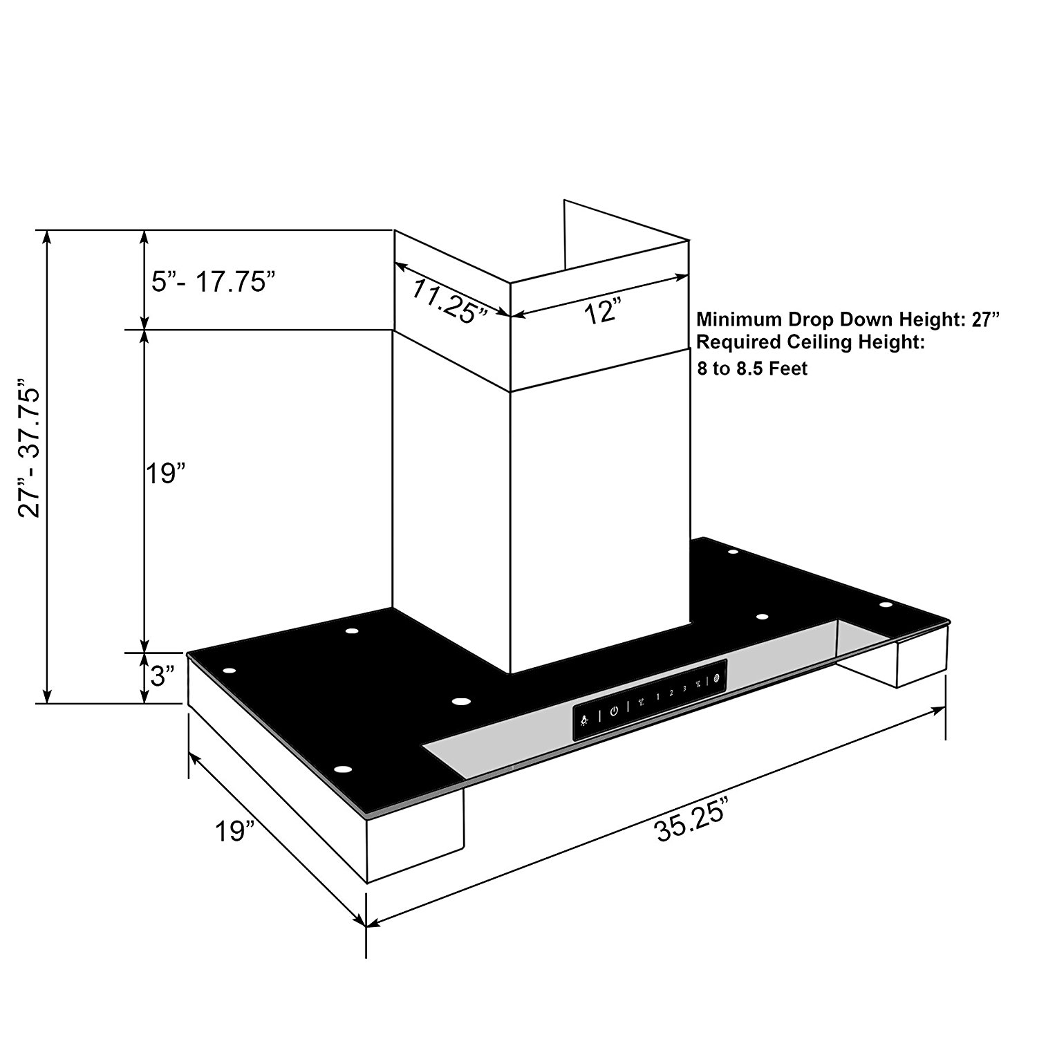 Golden Vantage 36" Stainless Steel Tempered Glass Wall Mount Touch
